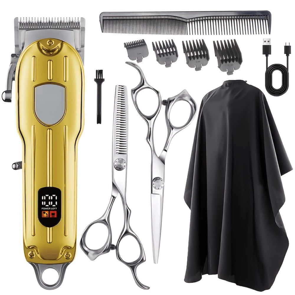 Barber Hair Clipper Kit for Men – USB Rechargeable Digital Size Adjustment, Complete Set with Scissors & 4 Limit Combs — imag