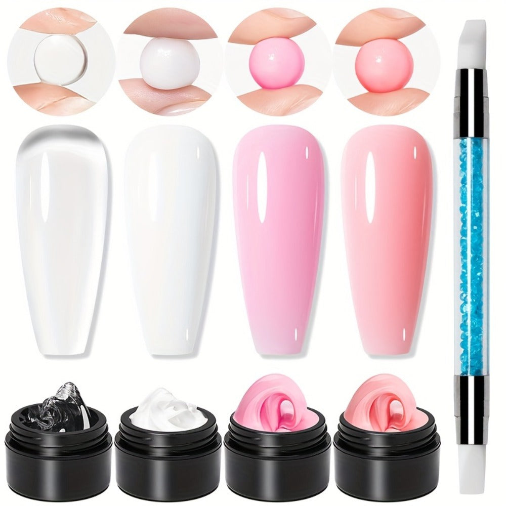 Builder Gel Nail Extension Starter Kit 5pcs Clear Nude Solid – Hard Gel Sculpting Set with Flower Molds & Sculpting Brush for