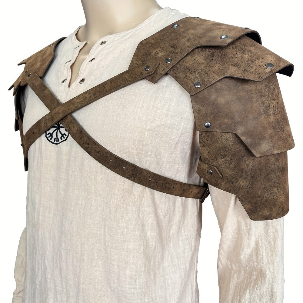 Medieval Shoulder Armor Double Pauldron for Men & Women – Embossed PU Faux Leather Warrior Pauldrons for Halloween LARP Cospl
