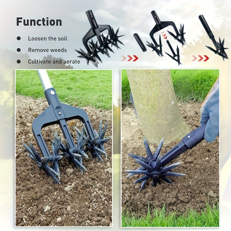 Manual Rotary Garden Cultivator Head with U-Shaped Frame and Detachable Star-Shaped Tine Wheels — image 10