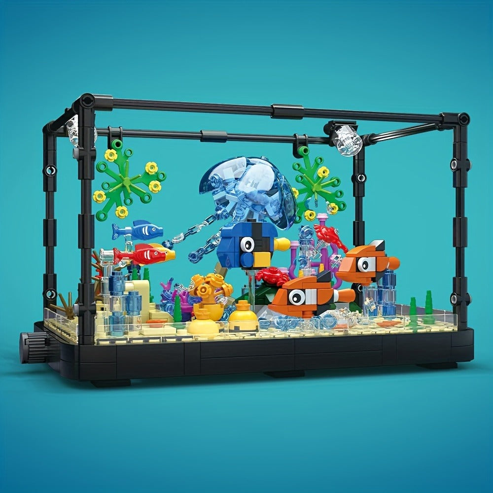 LED Aquarium Building Block Set, Fish Tank Marine Jellyfish Brick Model Kit with Glowing Light — image 3