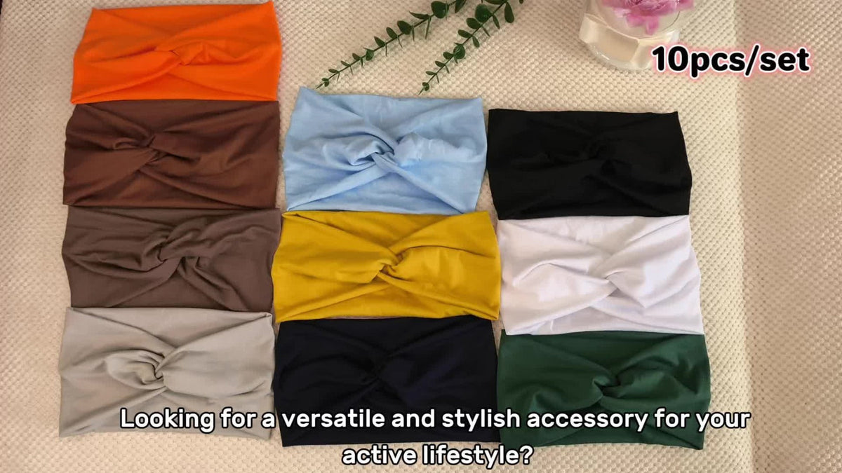 Stretchy Headbands 20 Pack for Women & Men – Soft Sweat-Wicking Non-Slip Elastic Turban Knot Hair Wraps Breathable Solid Colo
