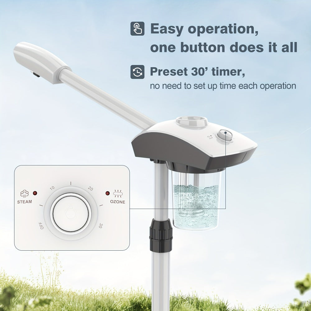 Rolling Facial Steamer with White Five-Wheel Stand, Removable 250 ml Tank and Preset Timer Controls — image 3
