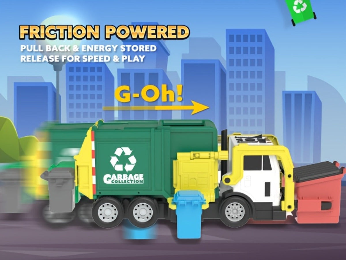 Garbage Truck Toy Set 16-Inch Large Friction-Powered with Lights & Sounds, Color-Coded Trash Bins — image 12