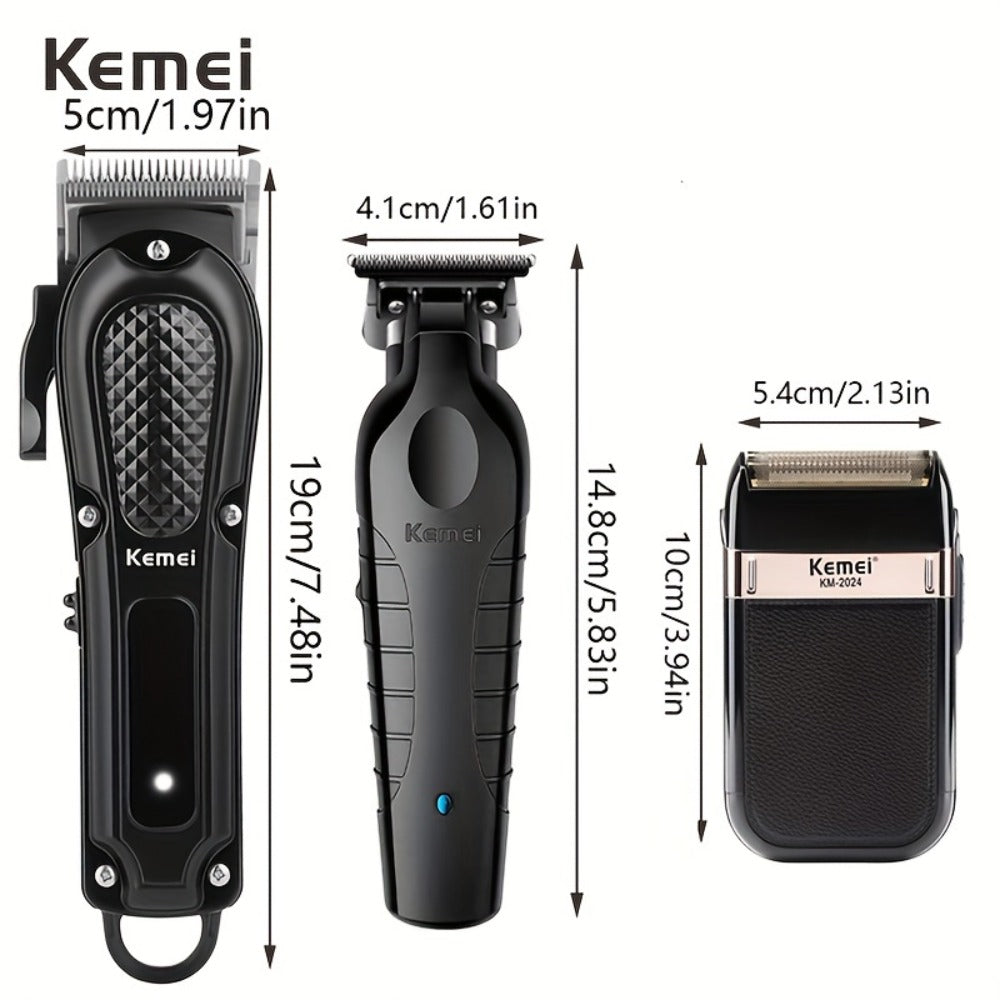 Kemei Hair Clipper & Beard Trimmer Set for Men – Professional Grooming Kit with Reciprocating Shaver, USB Rechargeable, Home 