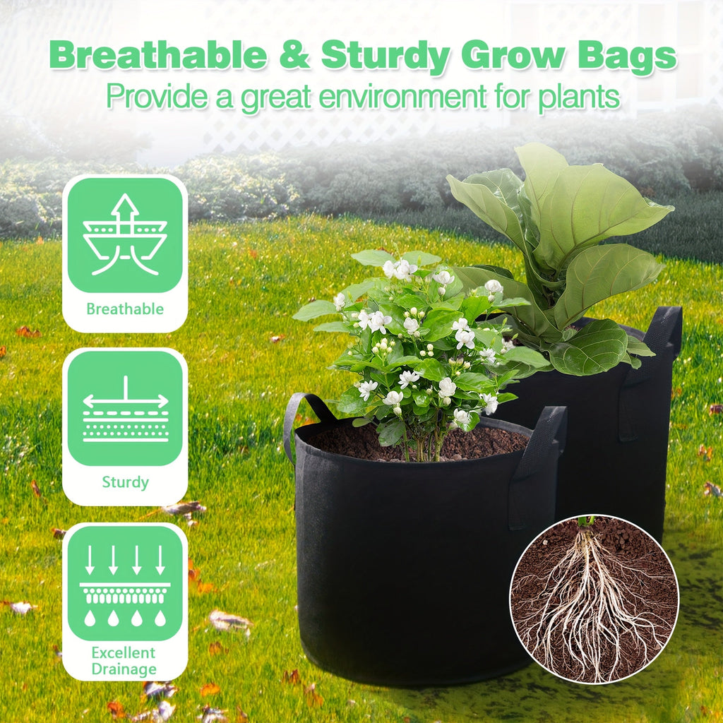 Four-Pack Black Grow Bags with Handles in 5-Gallon or 10-Gallon-Labeled Size Options for Container Gardening — image 3