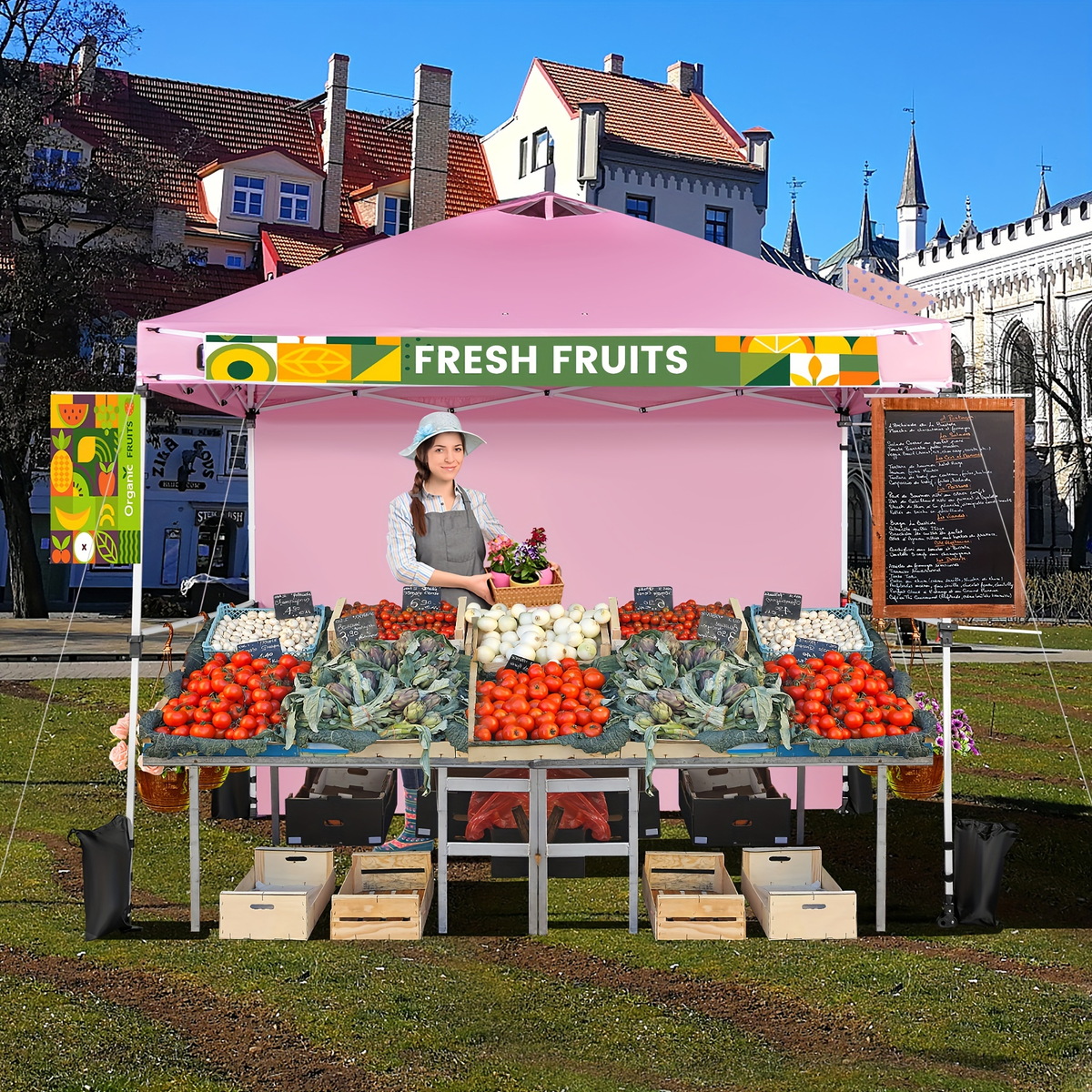 Pink 10x10ft Commercial Pop-Up Canopy Tent with Sidewall, Hanging Bars, Crossbars and Banner Strip — image 3