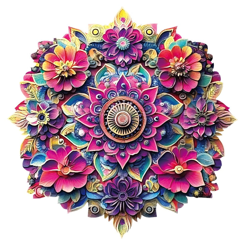 Floral Mandala Wooden Jigsaw Puzzle with Irregular Pieces and S, M and L Options from 5.31 to 11.02 Inches — image 11