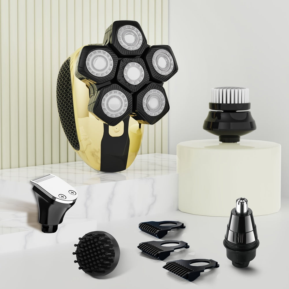 Electric Head Shaver for Bald Men 7D 7 Floating Heads – All-in-One Grooming Kit with Nose Hair Trimmer & Facial Cleaning Brus