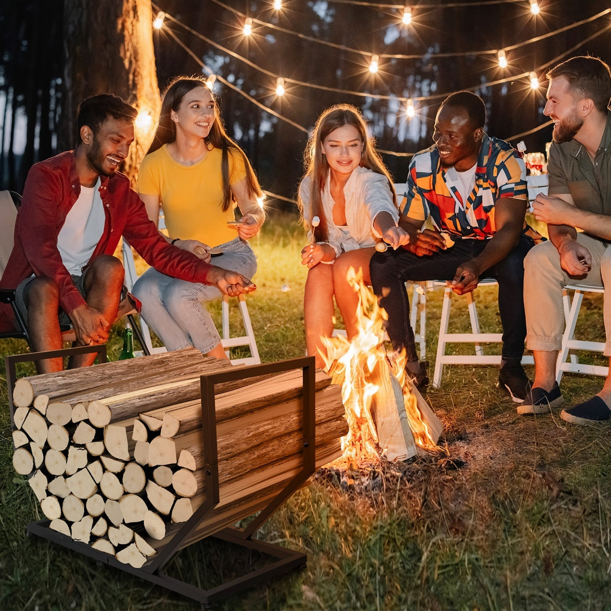 Firewood Rack Outdoor Indoor Heavy Duty Metal Log Holder with Adjustable Feet — image 3