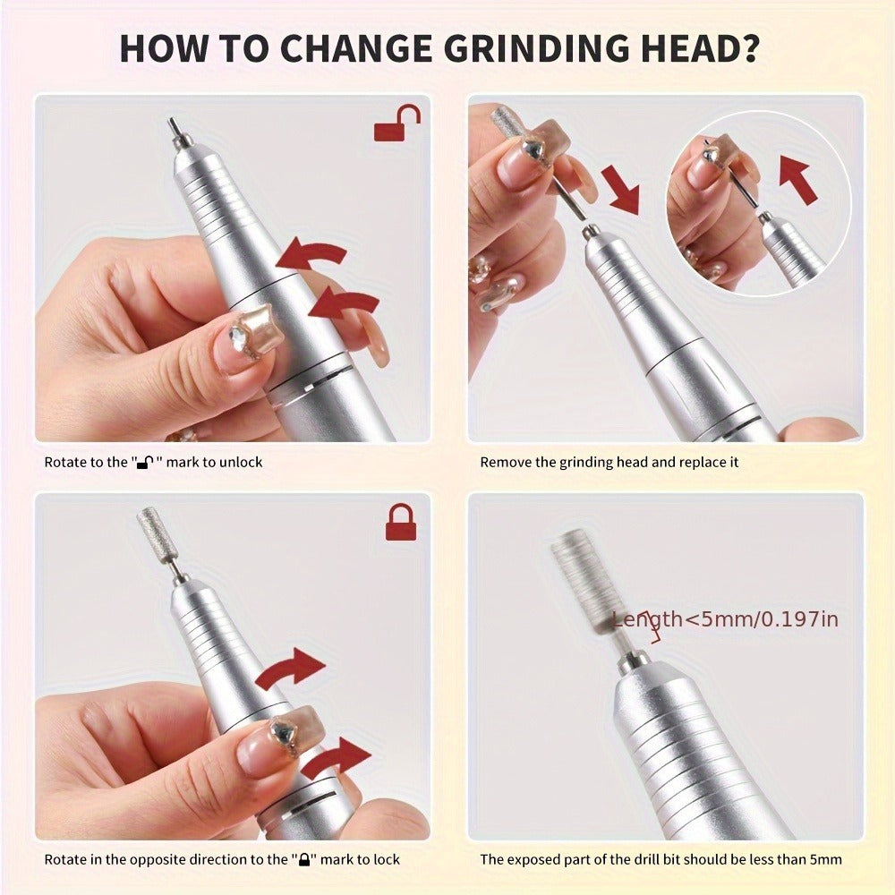 Electric Nail Drill 45000 RPM Rechargeable Kit with LCD Display and White or Golden Color Options — image 6