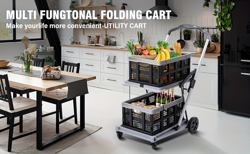 Two Tier Cart with 2 Storage Crates 360° Swivel Wheels, for Garden, Patio and Yard Use, with the Listed Configuration — image