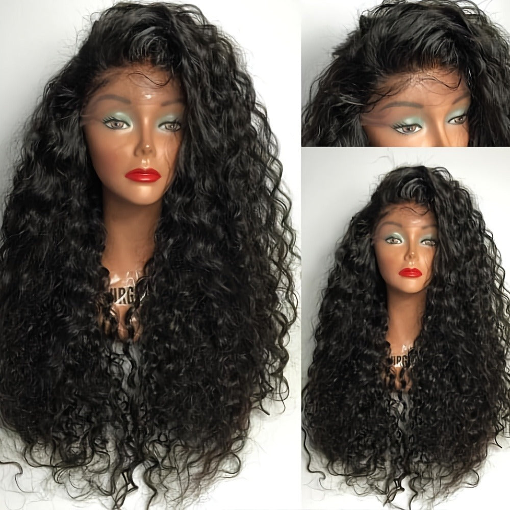 Loose Curly Lace Front Wig for Black Women – 26 Inch 13x4 Glueless Synthetic Hair, Natural Black, Heat Resistant, Hair Replac