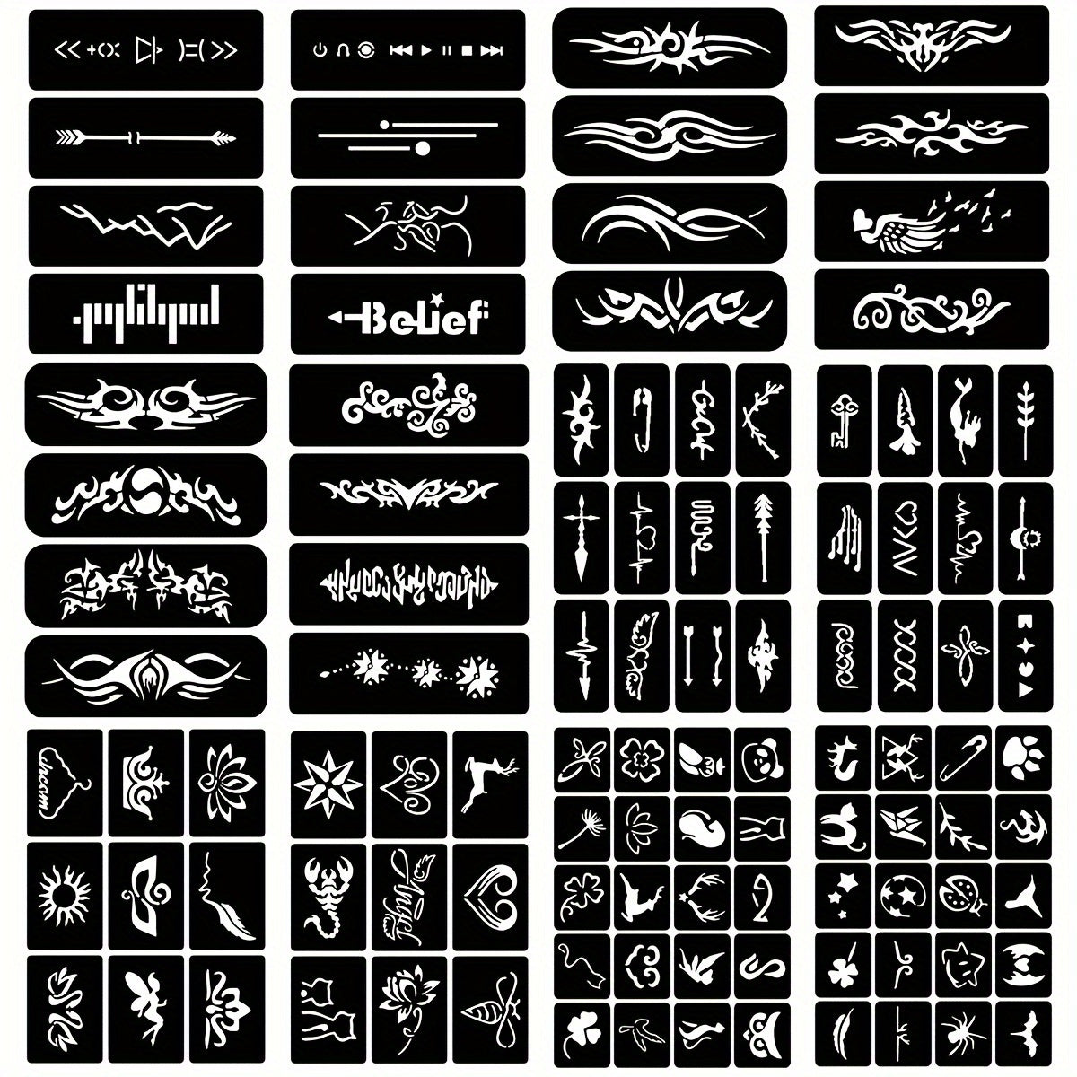 DIY Tattoo Stencils Set 12 Sheets Hollow Design Templates | Reusable Body Art Kit for Arm Ankle Ear Wrist | Waterproof Compat