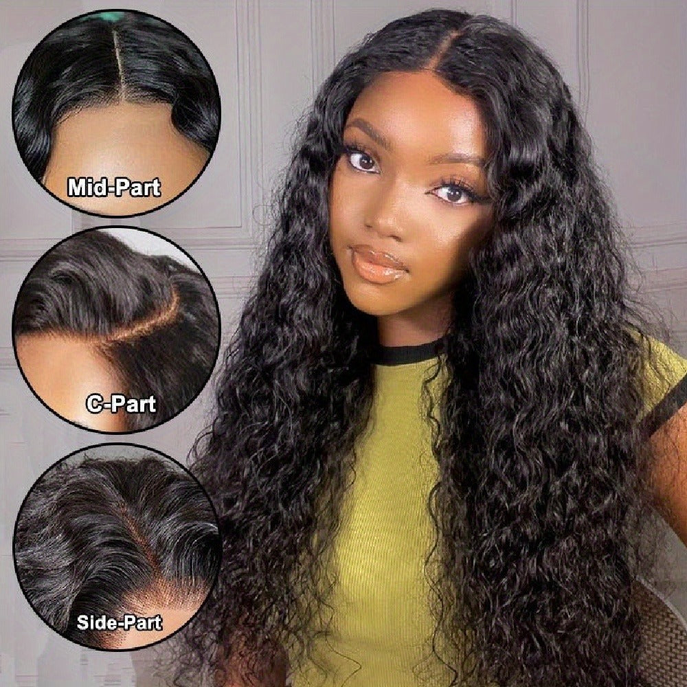 Lace Front Wig Deep Wave Human Hair, 28- or 34-Inch Natural Black with 13x4 HD Front and 250% Density — image 2