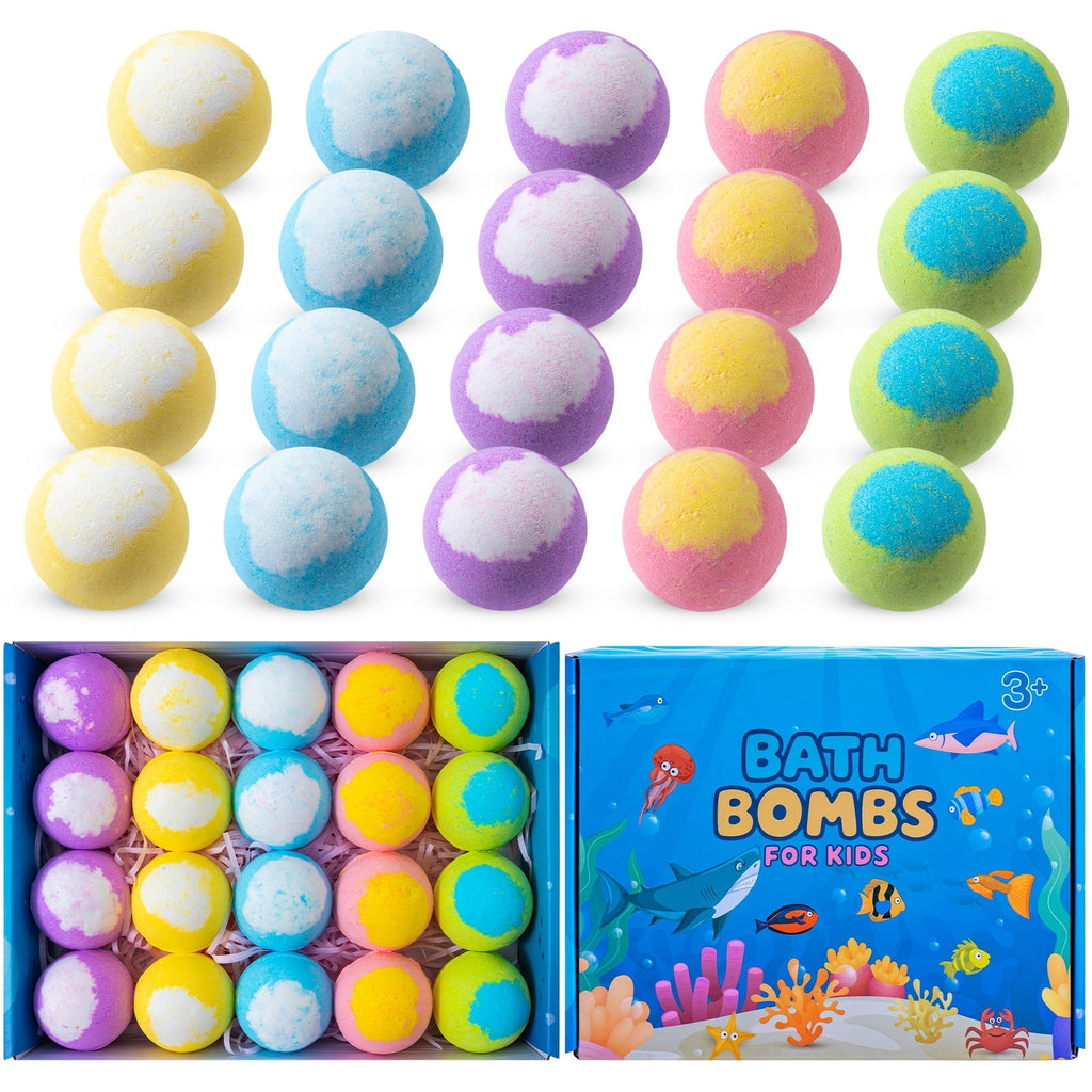Ocean Bath Bombs Gift Set 20pcs Sea Themed Fizzy Bath Salt Balls Fun Treasure Shapes Colorful, for Bath Time, Home Spa and Pe