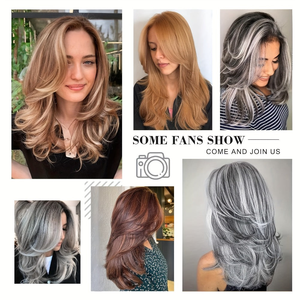 Synthetic Wig 18-Inch Layered Silvery Waves with Highlights in Two Colors and Rose Net Cap — image 10