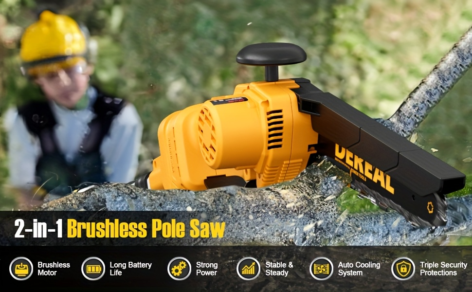 Electric Pole Saw 2-in-1 Cordless with 8" & 6" Chain, 20V 4.0Ah Battery, Adjustable Extendable Tree Pruner for Wood Cutting —