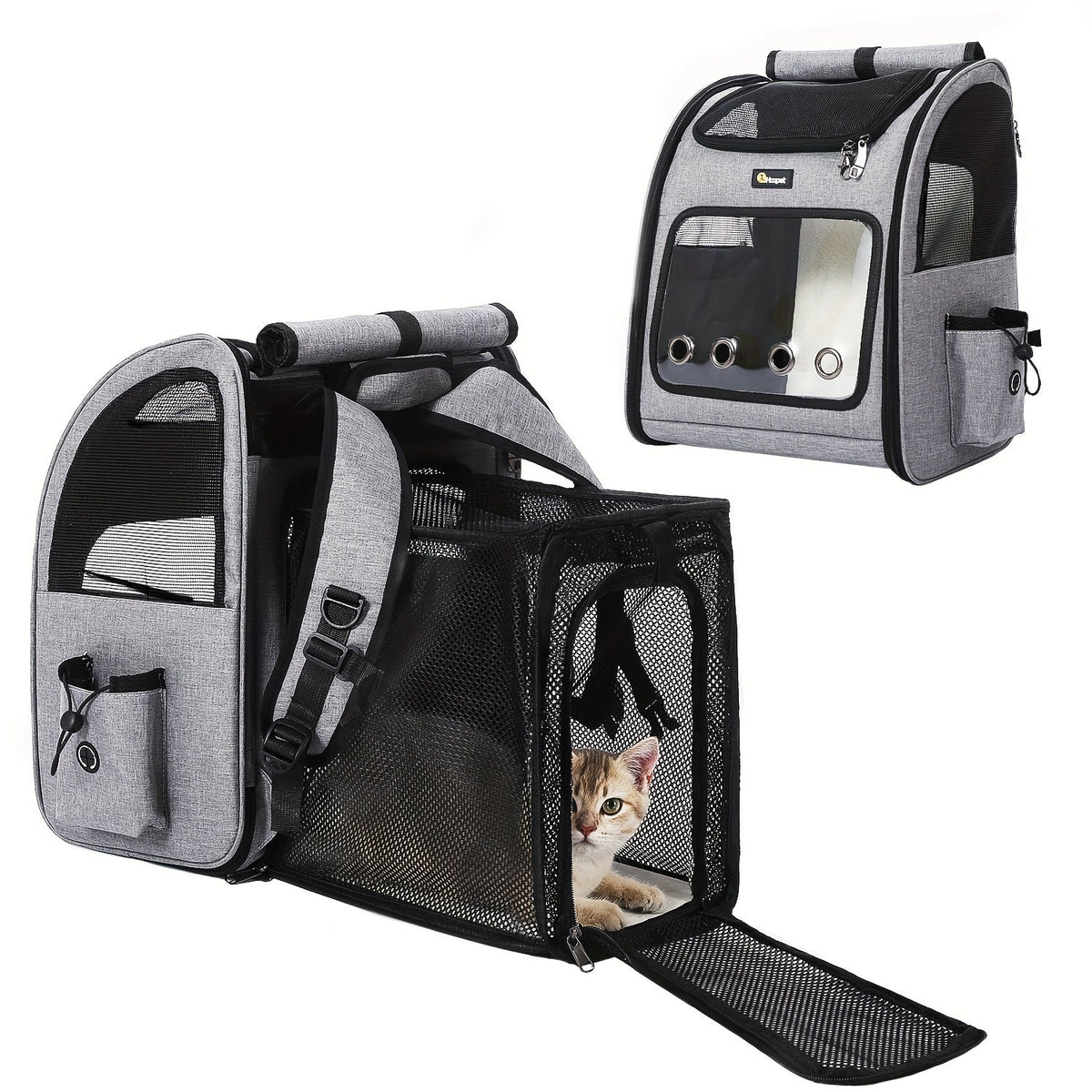 Expandable Pet Carrier Backpack with Mesh Panels, Foldable Frame and Dark Gray or Light Gray Options — image 3