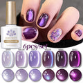 Gel Nail Polish 6-Color Purple Magnetic Cat-Eye Set in 10ml Bottles with Ultra-Bright Shimmer and UV/LED Soak-Off Cure — imag