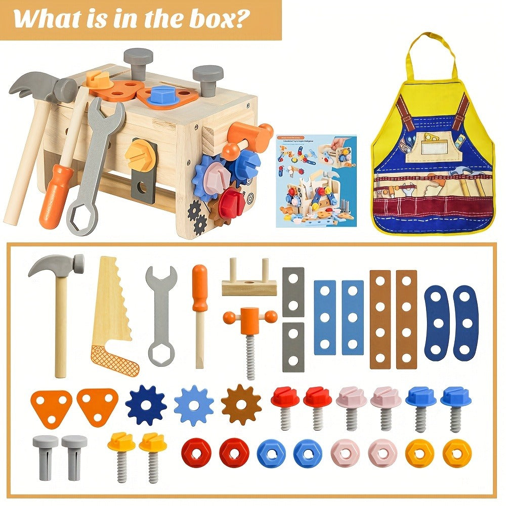 39-Piece Wooden Pretend Tool Set with Vest, Toolbox, Instruction Sheet and Six Example Builds — image 10