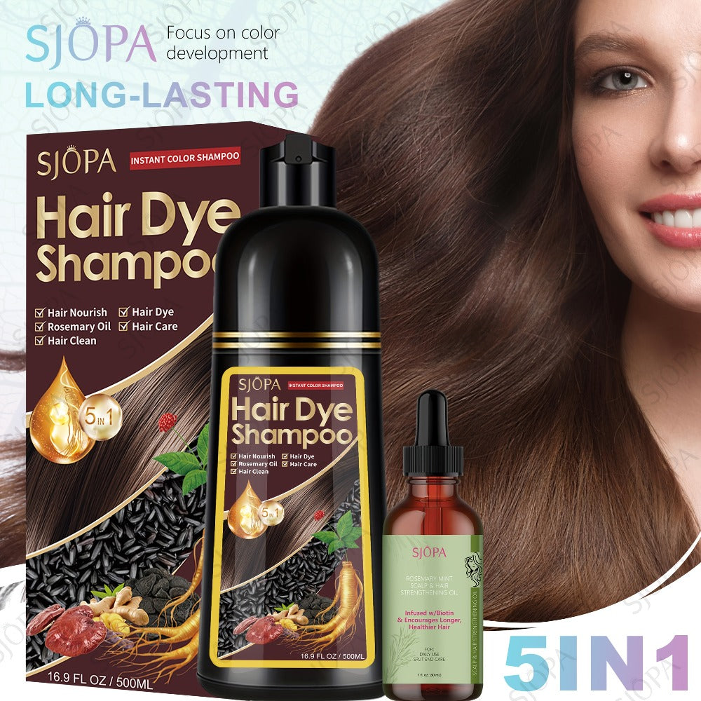Hair Dye Coloring Shampoo 5-in-1 Upgraded with Hibiscus Oil, Squalane & Glycerin – Quick Color & Nourishing, Gentle Skin-Safe