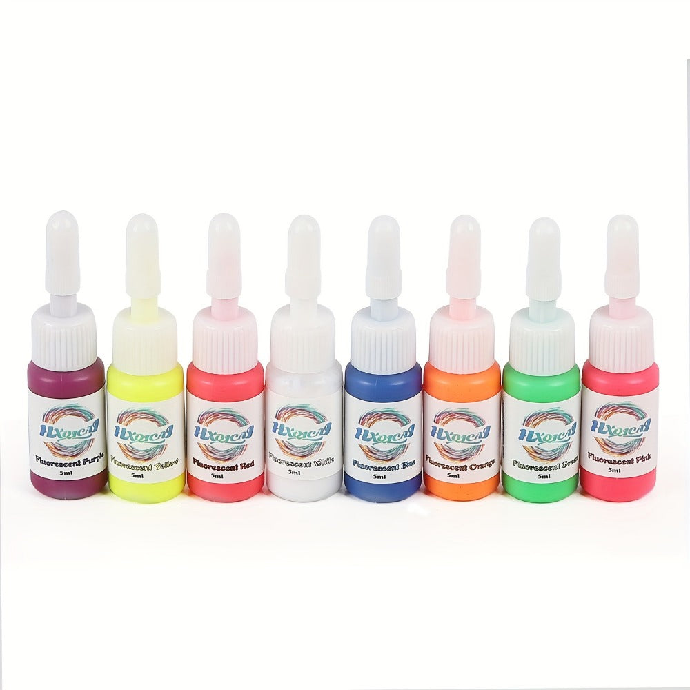 Tattoo Ink 8-Color UV Fluorescent Set with 5ml Bottles and Full Neon Color Range with Item-Specific Color, Capacity and Bottl