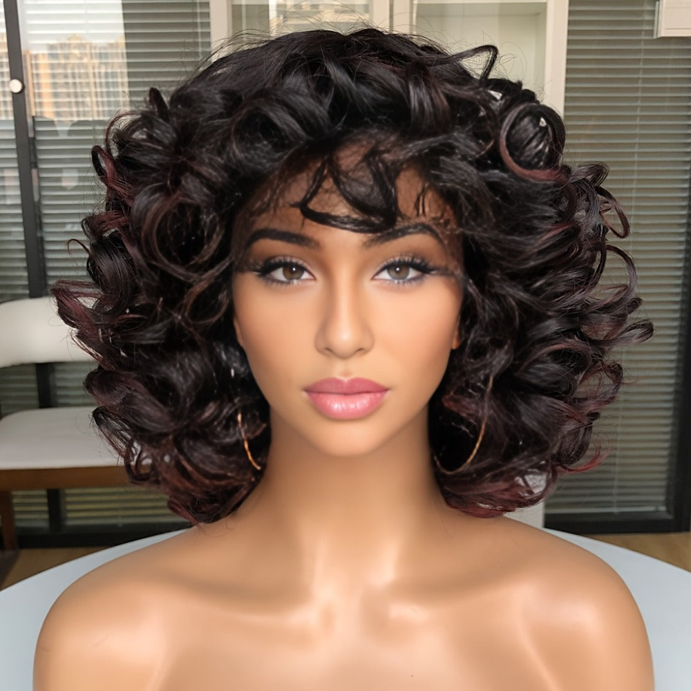 Synthetic Wig 14-Inch Jerry Curls with Wispy Bangs and 13x1 Lace Front in Three Colors for Daily Styling — image 7