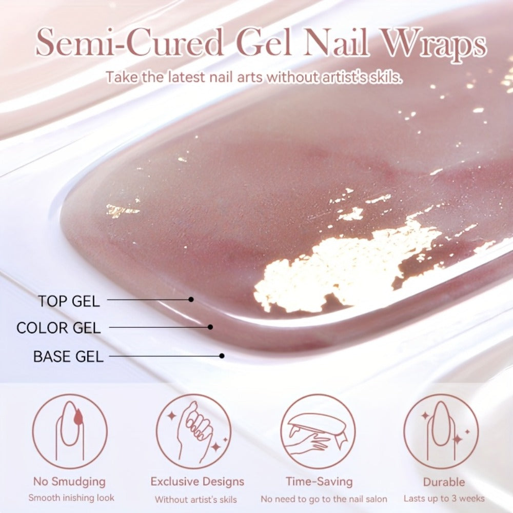 Semi Cured Gel Nail Strips Kit with Handheld LED Nail Lamp, 20 Real Gel Nail Stickers Wraps for DIY Nail Art — image 5