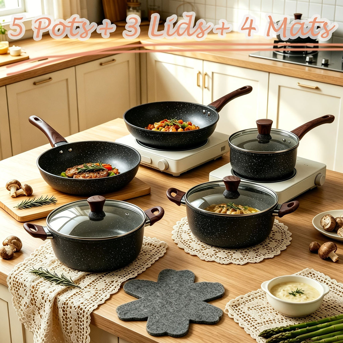 12-Piece Stainless Steel Cookware Set with Frying Pan and Saucepan