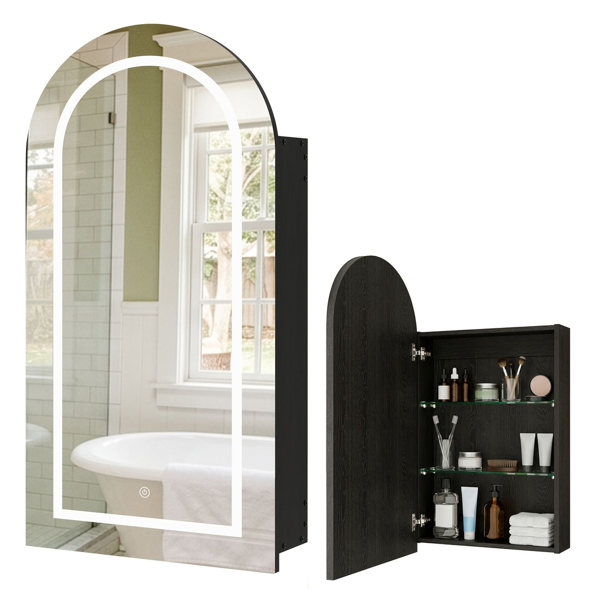 Modern Arched Medicine Cabinet with LED Light and Anti-Fog Mirror