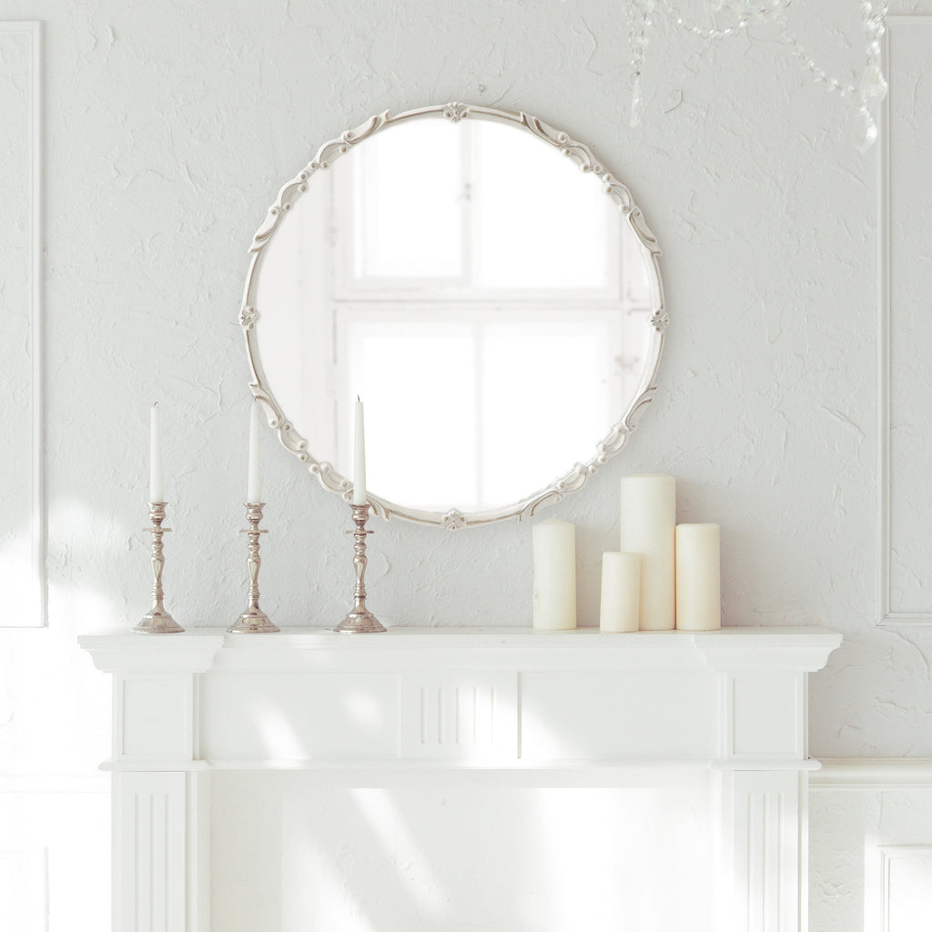 Kate and Laurel Brynley White Round Framed Wall Mirror