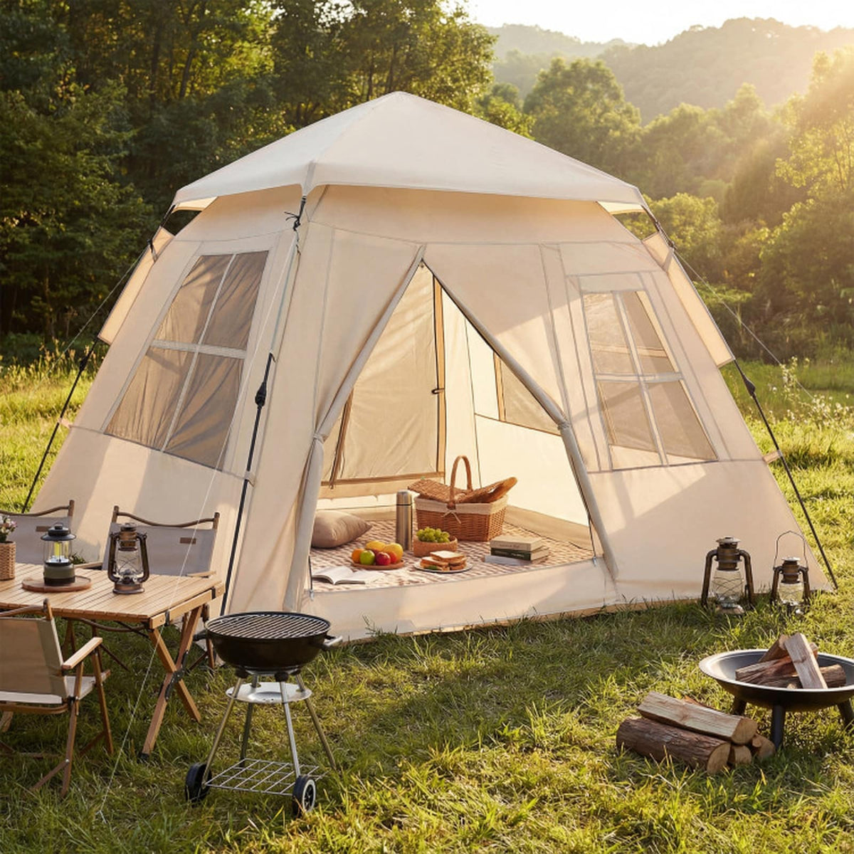 Pop-Up 4-Person Camping Tent with Removable Rainfly and Carry Bag