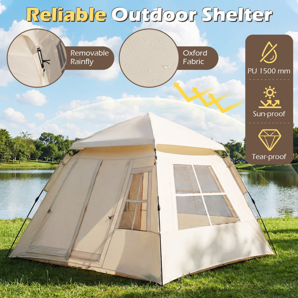 Pop-Up 4-Person Camping Tent with Removable Rainfly and Carry Bag
