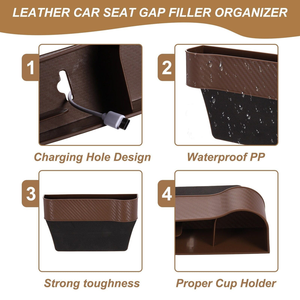 Car Seat Gap Filler Organizer with Cup Holder Black