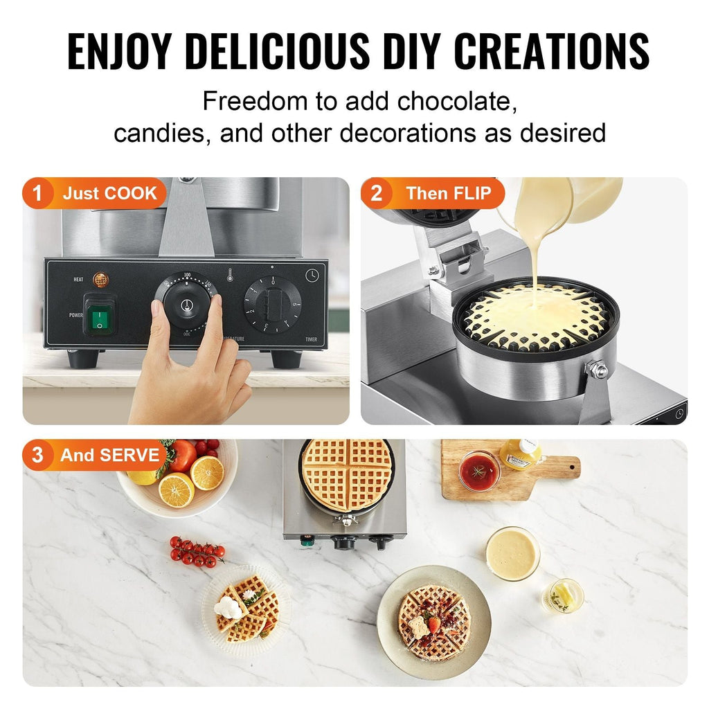 VEVOR 1230W Commercial Belgian Waffle Maker Stainless Steel