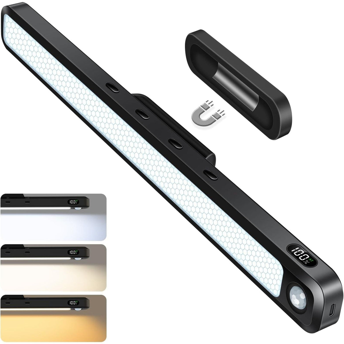 2 Pack Rechargeable Motion Sensor Under Cabinet Light Bar 3W Dimmable Magnetic LED Closet Light