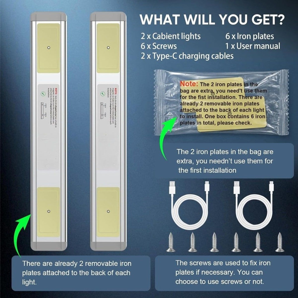 2 Pack Rechargeable Motion Sensor LED Under Cabinet Light