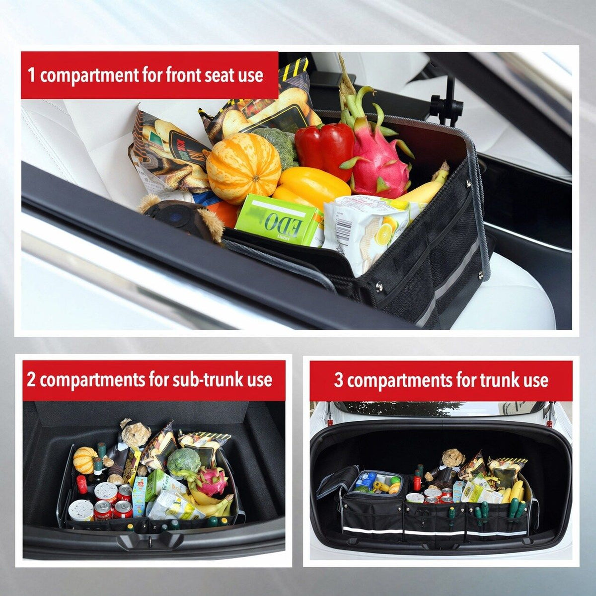 Waterproof Car Trunk Organizer with Insulated Cooler Bag Black