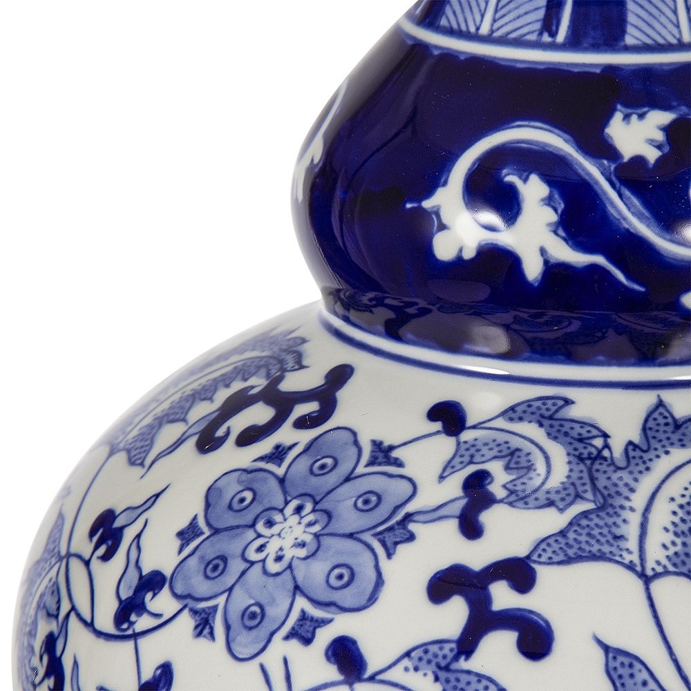 Blue and White Ceramic Vase Table Lamp with White Linen Shade