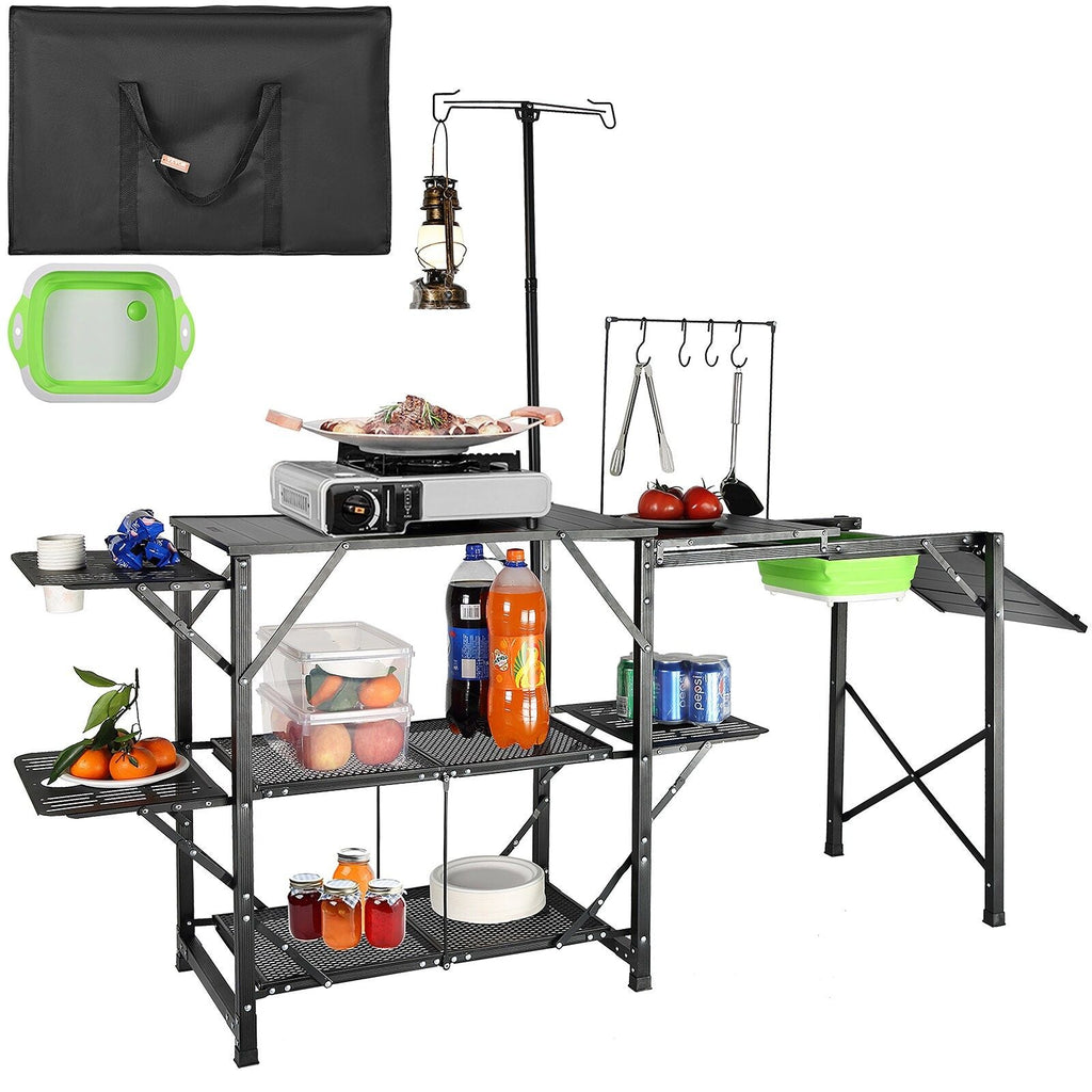VEVOR Aluminum Folding Camping Table with Lamp Pole and Carry Bag