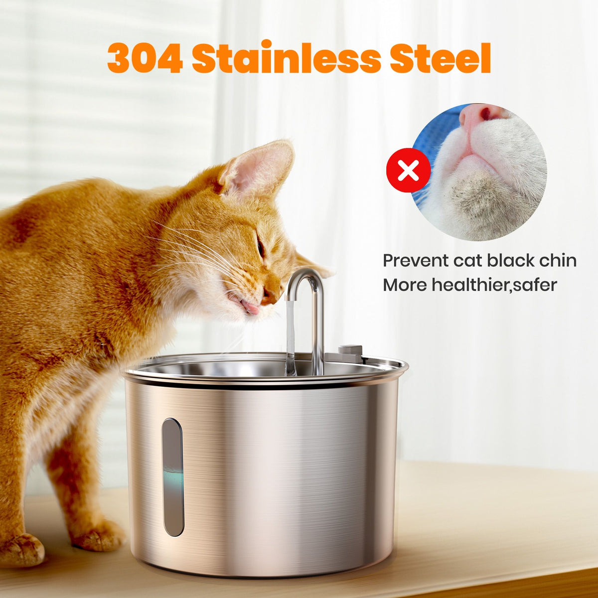 oneisall Stainless Steel Cat Water Fountain PW01SBU