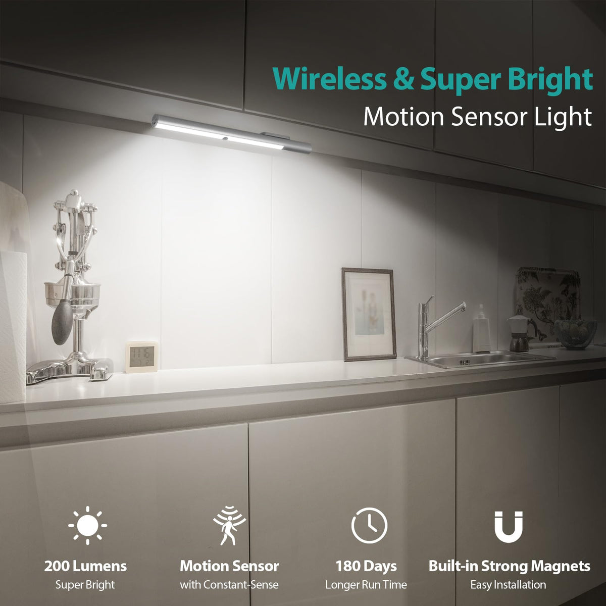 Motion Sensor LED Under Cabinet Light 6000K 200 Lumen