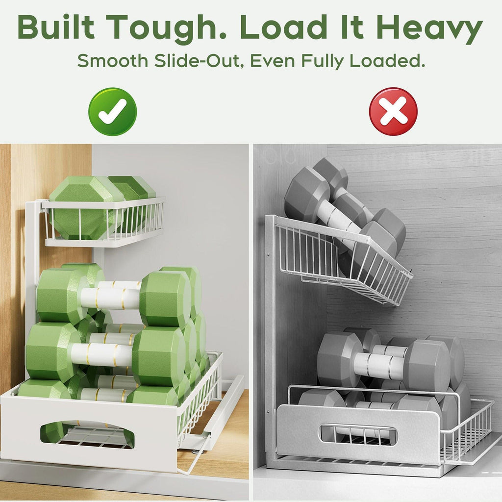 2-Tier Metal Pull-Out Cabinet Organizer White 2-Pack