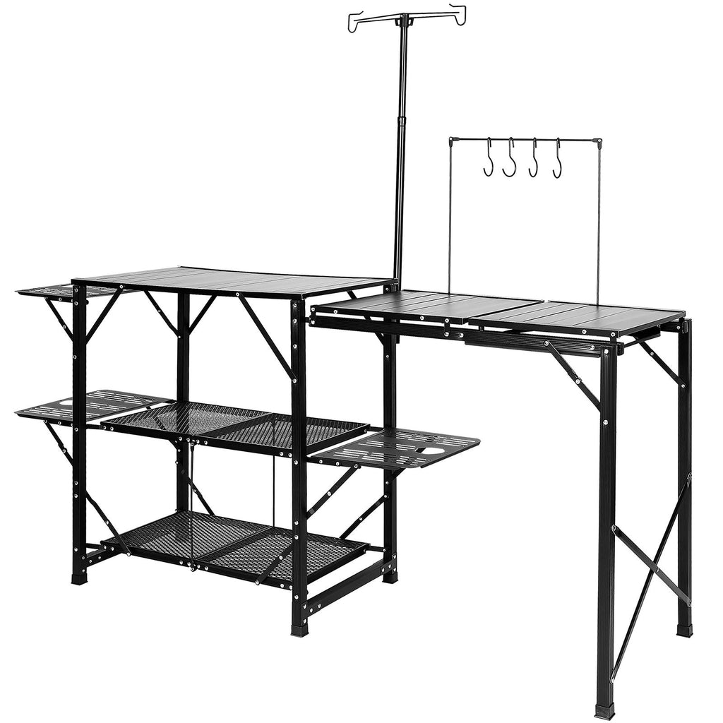 VEVOR Aluminum Folding Camping Table with Lamp Pole and Carry Bag