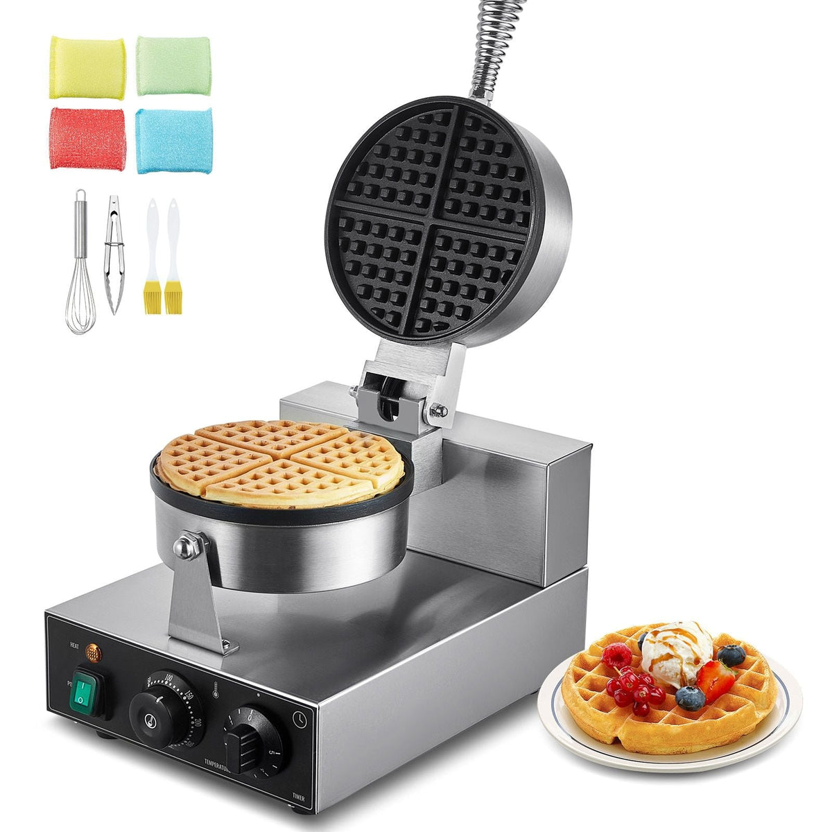 VEVOR 1230W Commercial Belgian Waffle Maker Stainless Steel