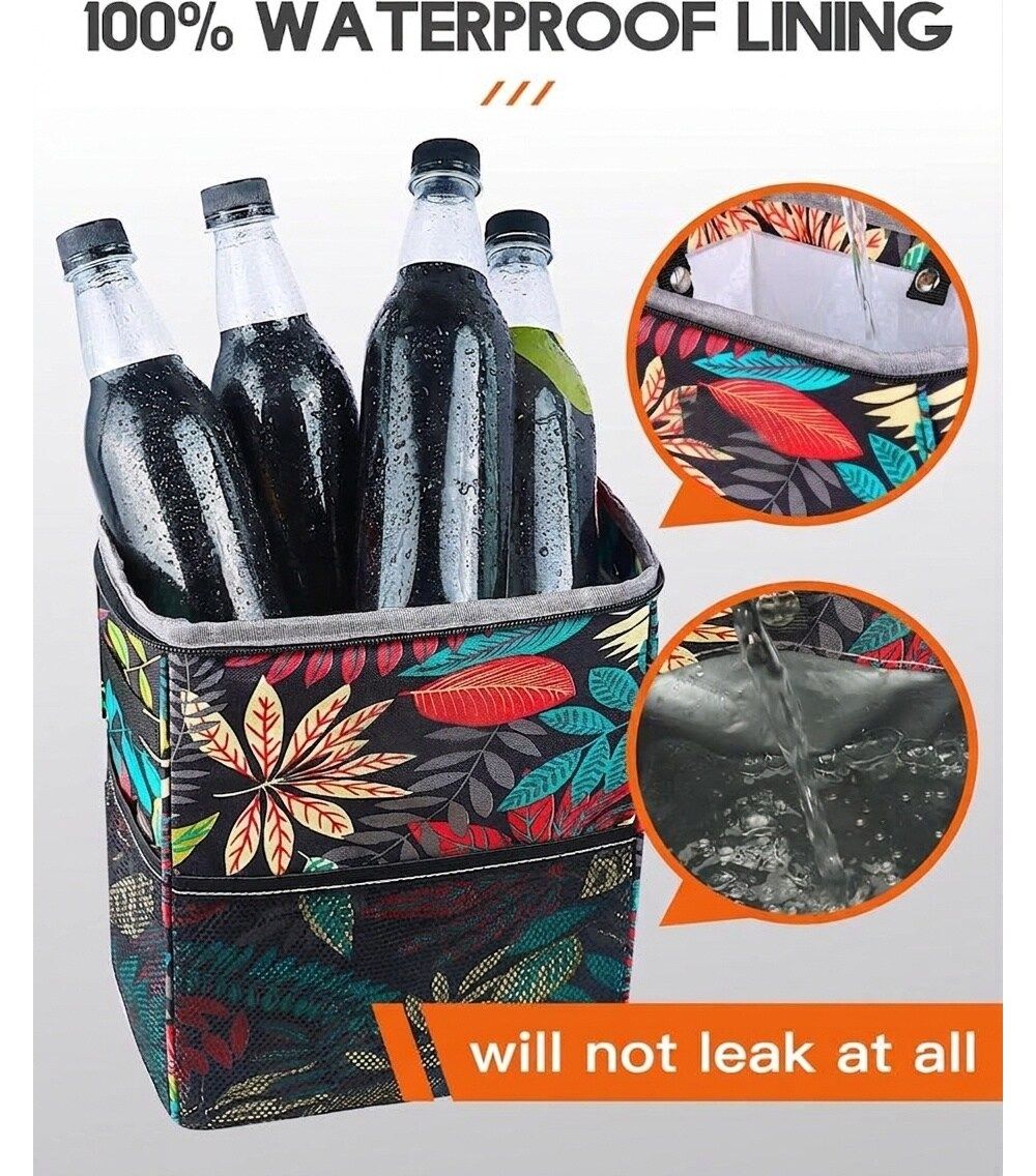 Car Trash Can with Lid Leak Proof Organizer 2 Gallon Autumn Leaves