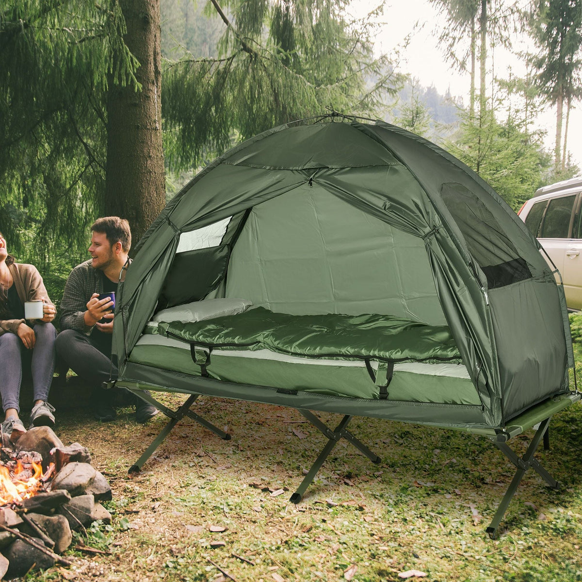Bestcore All-in-One Folding Camping Cot with Tent Sleeping Bag Air Mattress and Pillow