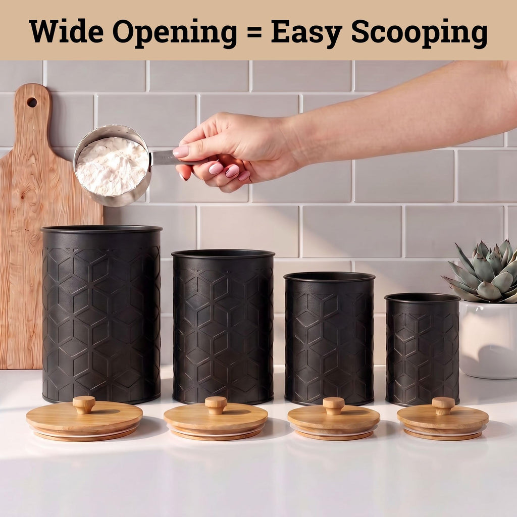 Black Textured Iron Kitchen Canisters Set of 4