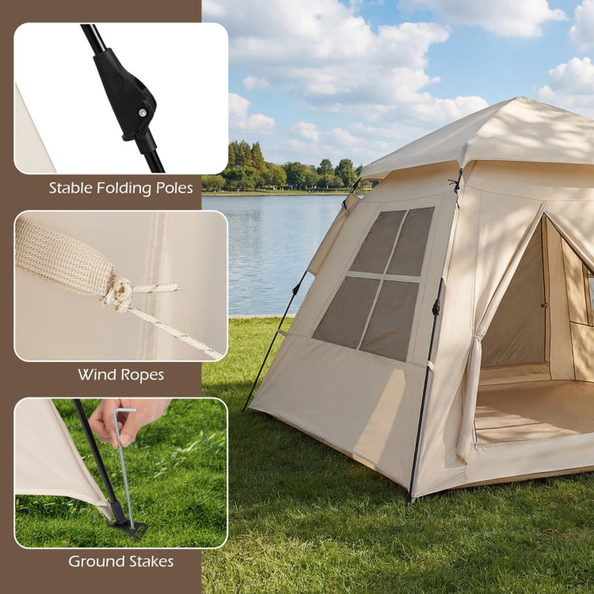 Pop-Up 4-Person Camping Tent with Removable Rainfly and Carry Bag